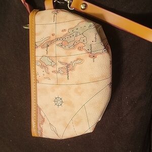 World Map Print Wristlet Case